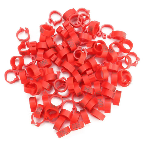 8mm Plastic Pigeon Leg Bands With Numbered IDs 001-100 Red Durable Bird Rings for Poultry Management and Breeding