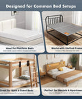 Queen Size Bunkie Board Gray 10mm Low Profile Base For 60X80 Inch Mattresses shown under various bed setups.