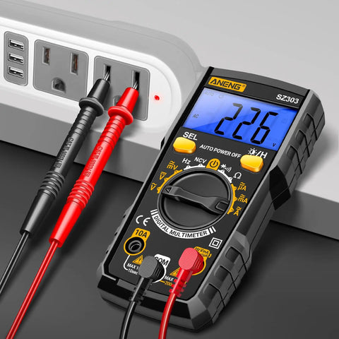 All In One DIY Friendly Digital Multimeter Tester With Ohm Volt And Amp Measurements testing household outlet black