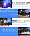 Bionic Quadruped Spider Robot Kit For Raspberry Pi 4 Or 3 B Plus Hands On OpenCV Object Tracking Self Stabilizing MPU6050 Gyro Sensor Remote GUI Control STEM Crawling Robot With PDF Manual, black spider robot shown with GUI and OpenCV demo views