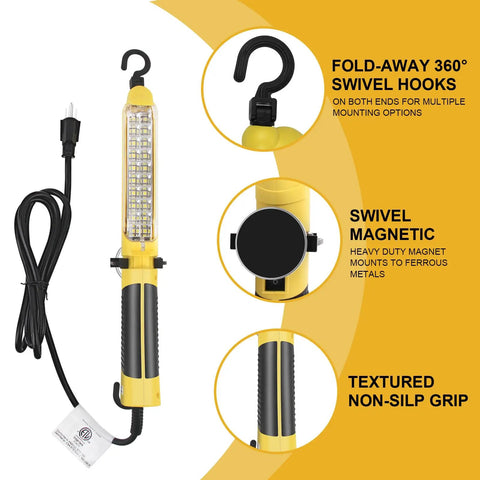 Ultra Bright 20 COB LED Trouble Light With Magnetic Base And Dual Swivel Hook, corded work light for car repair, machinery