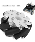 Beefy 100Mm Mecanum Omni Wheels 4 Pack Durable Steel Robot Car Drive Wheels with nine rollers each, shown in detail and installation.