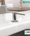 Focus Series 3 Inch Soap Dispenser For Bath And Kitchen Sink Chrome Finish Modern Countertop Pump With 16 Oz Refillable Bottle Above Counter Height Two And Three Quarters Inches Durable Chrome Look Easy Refill on a marble countertop