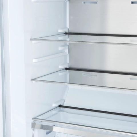 Twenty Eight Inch Built In Convertible Refrigerator And Freezer 13 Cu Ft White Kitchen Essentials showing glass shelves inside.