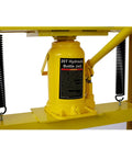 Close-up of 20T bottle jack on Heavy Duty 20-Ton Hydraulic Shop Press with Adjustable Plate and H-Frame in yellow.