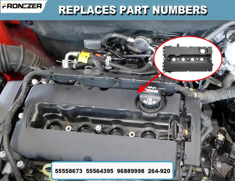 Valve Cover Kit With Gaskets Bolts And Oil Filler Cap For Chevy Cruze Sonic Trax Aveo Saturn Astra Pontiac G3 1.6L 1.8L Replacement Part Numbers 55558673 55564395 264920 shown installed on an engine