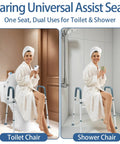 Caring Universal Assist Seat for Toilet & Shower, durable design, adjustable height for safety and comfort, ideal for elderly.