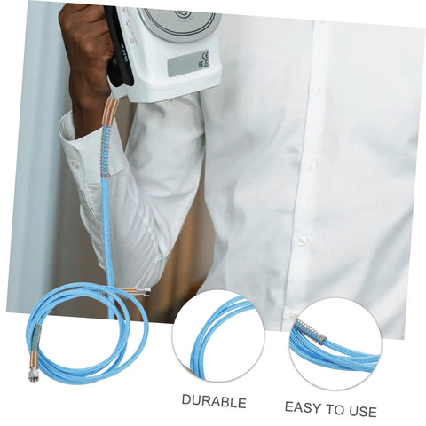 Pro Grade Heavy Duty High Temperature Steam Iron Replacement Hose And Tube shown with iron, emphasizing easy install and durability