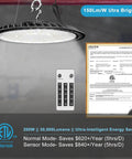 Smash The Shadows With These 200W Led High Bay Lights Packing 30000 Lumens UFO profile with motion sensor remote control.