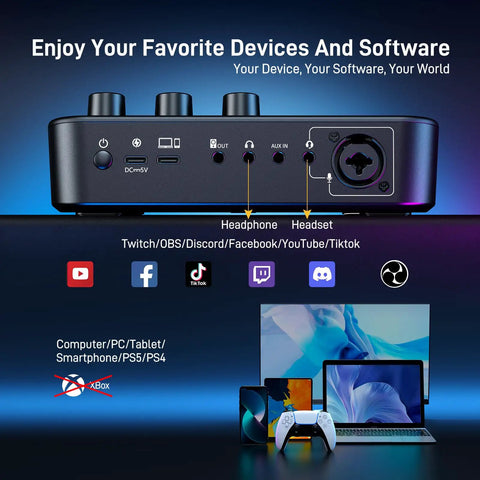 Back view of G1 Neo Stream Ready Gaming Audio Mixer with multi-device compatibility for streaming and gaming.