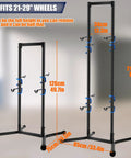 Freestanding Bike Storage Rack For Garage Holds Four Bikes With Adjustable Arms Gravity Indoor Stand Space Saving Vertical Design For MTB And Road Bikes Up To 240lbs No Drill Easy Setup in extended and retracted position