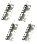 Set of four Five Pack Silver Square Corner Door Hinges In Stainless Steel for interior doors and wooden chests.