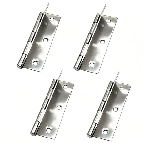 Set of four Five Pack Silver Square Corner Door Hinges In Stainless Steel for interior doors and wooden chests.