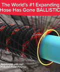 Ballistic 50 Ft Expandable Garden Hose No Kink Flexible Water Hose Expands Up To 3X For Quick Reach 3/4 Inch Inner Diameter Lightweight Compact Self Draining Storage Durable Anti Burst Sleeve As Seen On TV with reinforced polymer sleeve close-up
