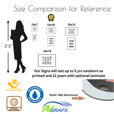 Size comparison for Custom Metal Sign For Outdoors And Indoors Personalize Your Home Office Or Biz Door Porch Delivery Man Cave Garage Shop Street 10x7 UV Printed Aluminum Durable Weatherproof Wall Decor