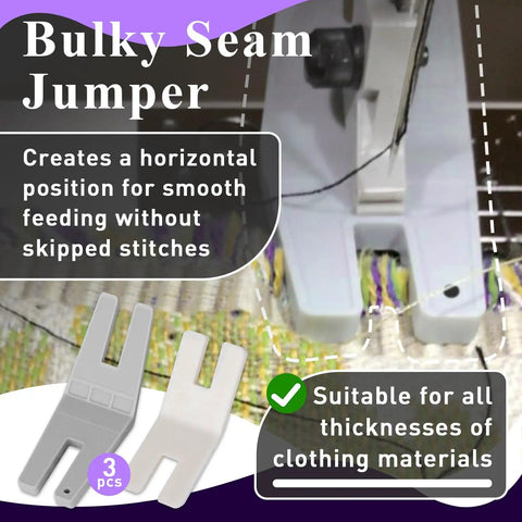 Six Pack Hump Jumper Sewing Tool Set for Quick Seam Finishing and Button Attachments shown installed on sewing machine with two bulky sizes for thick fabrics