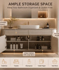 Ample storage space in 42 Inch Freestanding Single Sink Bathroom Vanity With Defogging LED Mirror Cabinet And Soft Neutral Finish.