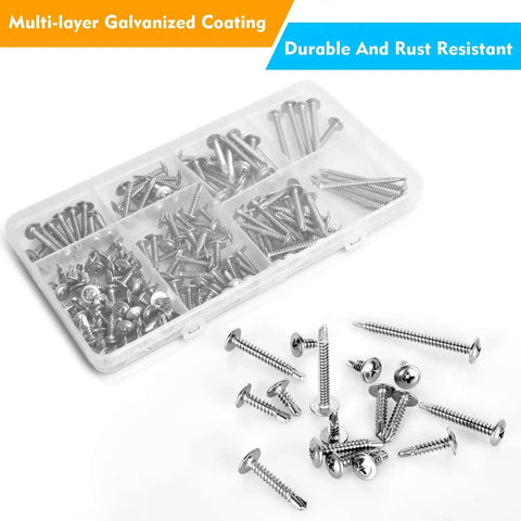 145 Pieces Self Tapping Screws For Metal Kit In 410 Stainless Steel Rust Resistant Six Sizes storage box