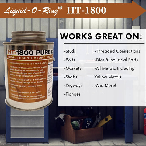 Front view of an 8oz brush-top can of Liquid-O-Ring HT-1800 pure copper anti-seize lubricant.