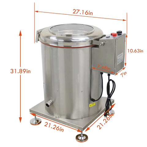 Straight Up Electric Food Dehydrator Spin Dryer Featuring Adjustable Centrifugal Action Up To Eight Hundred Fifty Rpm Crafted In Sturdy Stainless Steel.