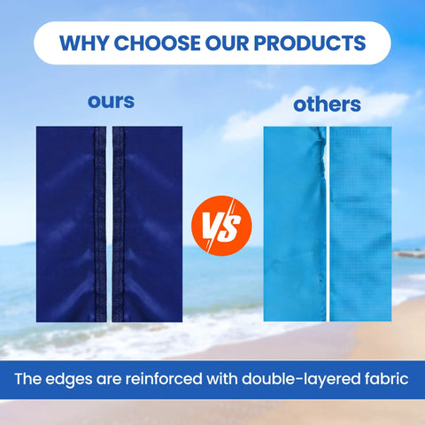 Comparison of Mega Waterproof And Sandproof 10 By 9 Ft Mat with double-layered edge vs thinner fabric on beach