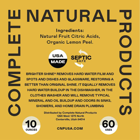 Brighter Shine Dishwasher Cleaner Powder With Lemon Citric Acid For Mineral Buildup And Hard Water Spots, Cleans Dishes And Glassware Like A Pro, Cuts Through Residue, 60 Uses. label front, 10 oz