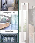 Push Pull Barn Door Handle Set With Install Tools Heavy Duty Sliding Hardware For Kitchen Shower Living Room White 150 Cm 59 In Durable Stainless Steel Easy Install Built To Last, shown with examples of sliding, shower, and glass doors.