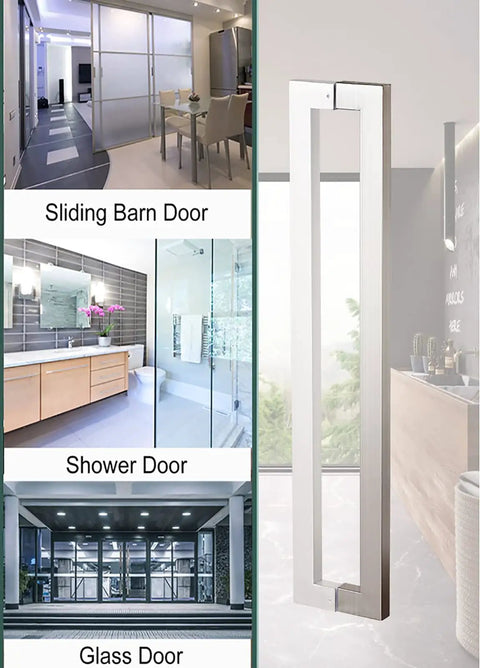 Push Pull Barn Door Handle Set With Install Tools Heavy Duty Sliding Hardware For Kitchen Shower Living Room White 150 Cm 59 In Durable Stainless Steel Easy Install Built To Last, shown with examples of sliding, shower, and glass doors.