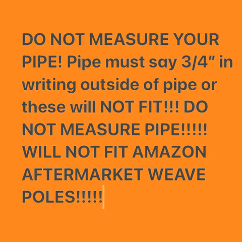 Warning text for Clip On Weave Pole Guide Wires Set Of Four For Dog Agility Training Only Fit Homemade Poles Made From Factory Labeled Three Quarter Inch PVC Pipe USA Made