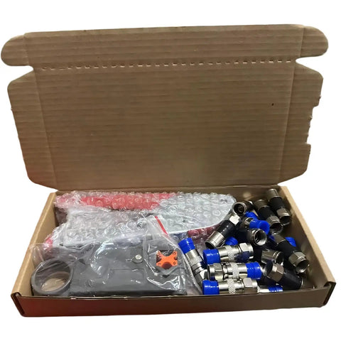 3 In 1 Coax Cable Crimping Tool Kit With 20 Pcs F Type RG59 RG6 Compression Connectors And Coaxial Cable Stripper in box