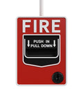 Red fire alarm pull station labeled 'FIRE' with black and white text, compatible with 500Ft Solid 22/4 Alarm CCA Cable for systems.