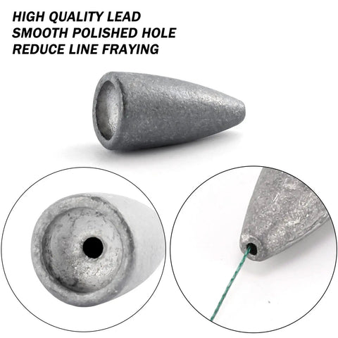 Bullet Fishing Sinkers 30 Pack Lead Weights For Worms And Bass Lures Smooth Polished Surface For Faster Sinking Ideal For Freshwater