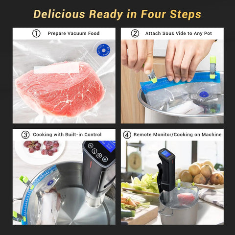 WiFi Sous Vide Cooker ISV100W With 1000W Immersion Circulator App Control Calibration Function 14 Free Preset Recipes Fast Heat Timer steps