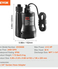 Submersible Sump Pump One Third HP, 2450 GPH High Flow, 30 Feet Head, Heavy Duty Thermoplastic Water Pump With 10 Foot Power Cord