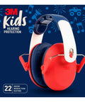 Kids Hearing Protection With Adjustable Headband, 22 dB NRR, red ear muffs, packaging view
