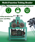No Fuss Heavy Duty Electric Pipe Bender With 17 Swap Out Cold Roll Dies For Dead Simple Stainless Steel And Square Tube Shaping Machine Without Heat Or Sand Mess, front view of tubing bender.