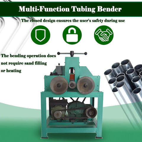 No Fuss Heavy Duty Electric Pipe Bender With 17 Swap Out Cold Roll Dies For Dead Simple Stainless Steel And Square Tube Shaping Machine Without Heat Or Sand Mess, front view of tubing bender.