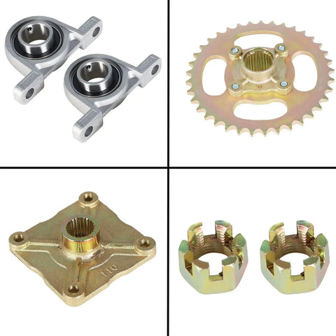 Components of 32 Inch Live Rear Axle Kit With Disc Wheel Hub Replacement For Go Kart ATV Quad And Drift Trikes Beefy Heavy Duty Chrome Shaft