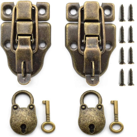 Antique Cabinet Duckbilled Toggle Latch And Heart Shaped Padlock Kit with 2 toggle latches, 2 locks, screws, bronze finish