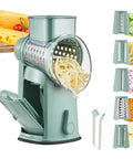 Rotary Cheese Grater Hand Crank 5 In 1 Mandoline Slicer with 5 stainless steel blades and cheese shredding