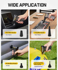 B10 Pro Max Cordless Electric Air Duster with 130000 RPM Brushless Motor for PC, keyboard, car, workbench shown in use.