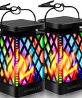 Two Hanging Solar Lanterns With 9 Modes Color Changing And Fixed Flickering Flame Waterproof Outdoor Lights for garden