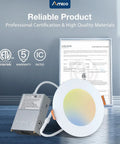 Six Pack 4 Inch Ultra Thin LED Recessed Ceiling Light With Junction Box Five CCT All In One Switchable light and certifications