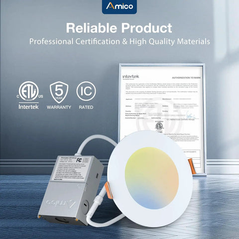 Six Pack 4 Inch Ultra Thin LED Recessed Ceiling Light With Junction Box Five CCT All In One Switchable light and certifications