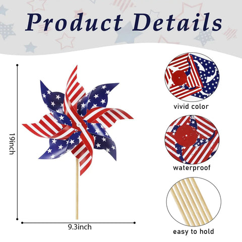 All American 12 Pack Patriotic Pinwheels For Yard And Garden Fourth Of July Outdoor Decorations American Flag Wind Spinners