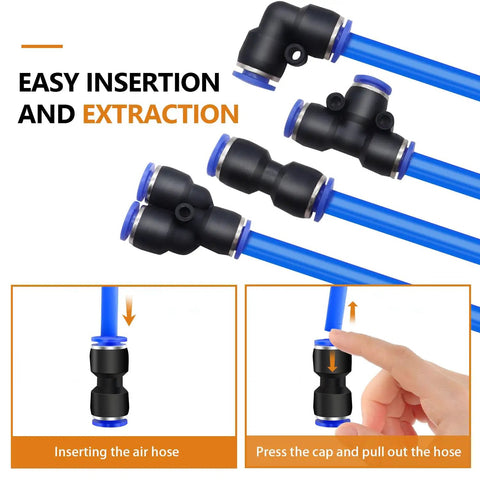 60 Piece 1 Quarter Inch Push To Connect Air Hose Fittings Quick Release Pneumatic Kit with blue and black fittings for air lines