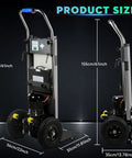 Heavy Duty Electric Stair Climbing Hand Truck 900 Lb Capacity Lithium Battery Powered Dolly dimensions 61 inch height, 22 inch width, adjustable three speed settings.