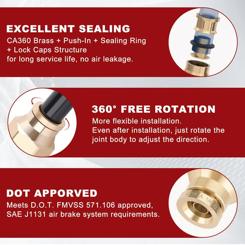 Brass 1/4 push-to-connect fittings set with male straight and elbow, 1/4 in tube OD x 1/8 in NPT, DOT approved, 30 pcs