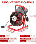 Product specifications of Heavy Duty Electric Drain Snake Machine With 75 Foot Steel Core Cable for home and shop use.