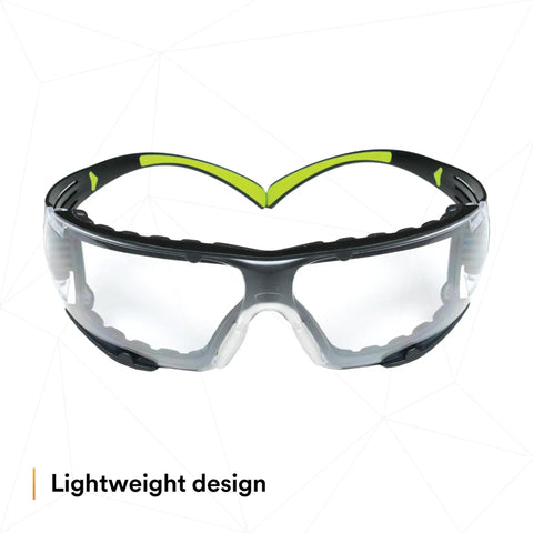 SecureFit 400 Safety Glasses For Men And Women With Anti Fog Anti Scratch Clear Lenses, Green And Black Frame, Lightweight Polycarbonate, UV Protection, Flexible Temples, Removable Foam Gasket, No Slip Fit For All Day Comfort